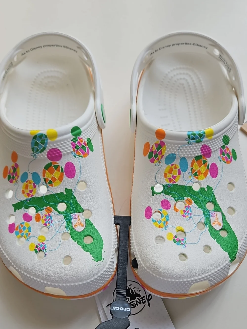 NWT Disney Kids' Or Adults Florida White Foam Clogs with Colorful Balloon Print